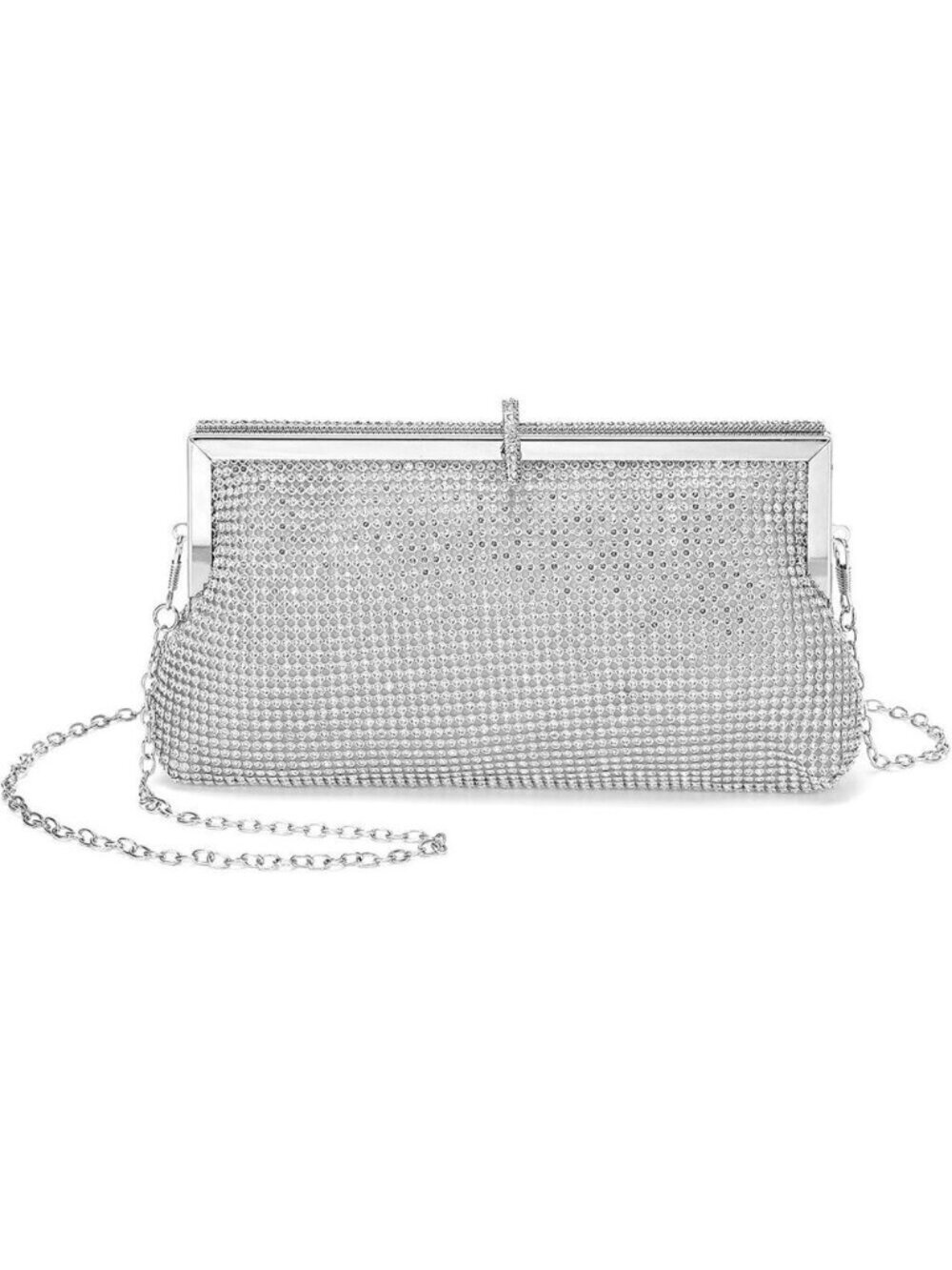 🆕Women Silver Polyester Crystal Rhinestone Evening Clutch Purse Crossbody
